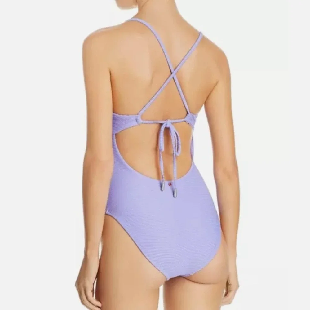 NWT Red Carter Ribbed Plunge One Piece Swimsuit‎ Size Large Lilac Riviera Sunset
